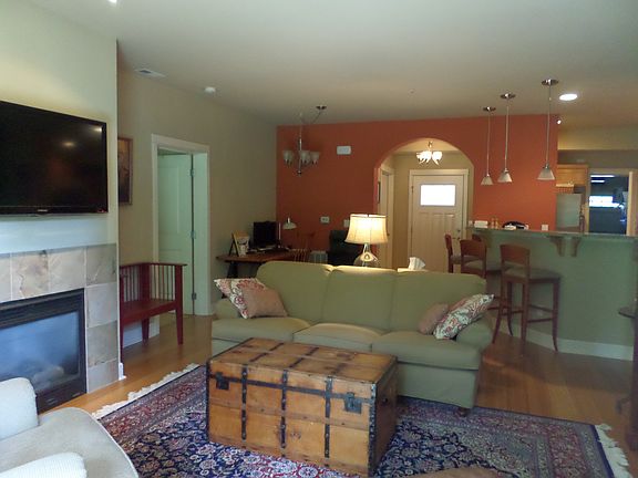 Open living, dining area