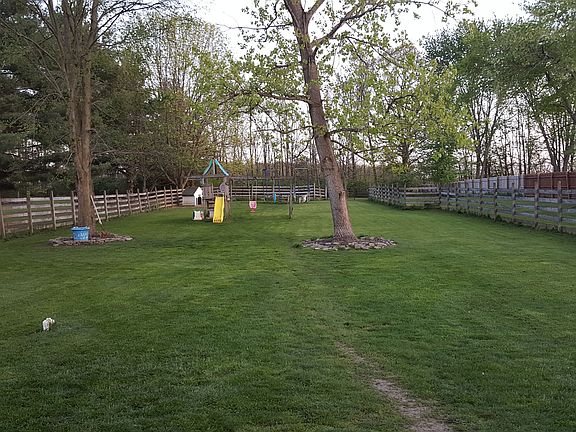 Wood fenced backyard