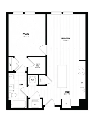 Floor plan 1 Bed/1 Bath- 1A