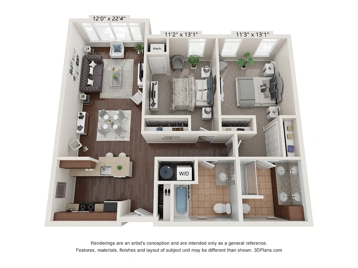 Floor plan Two Bedrooms - Furnished