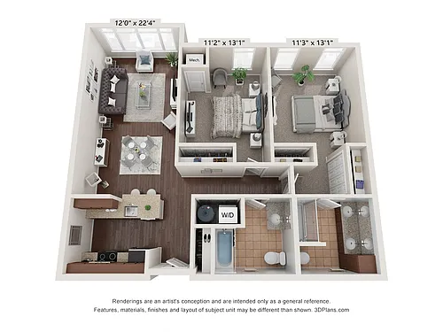 Floor plan Two Bedrooms - Furnished