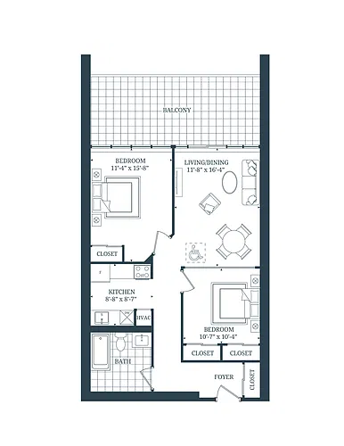 Floor plan 2 Bedroom 2 Bed 1 Bath 14