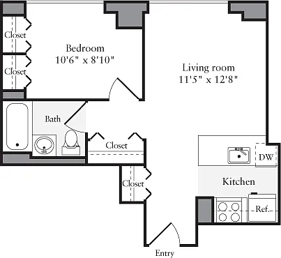 Floor plan 1 Bedroom E