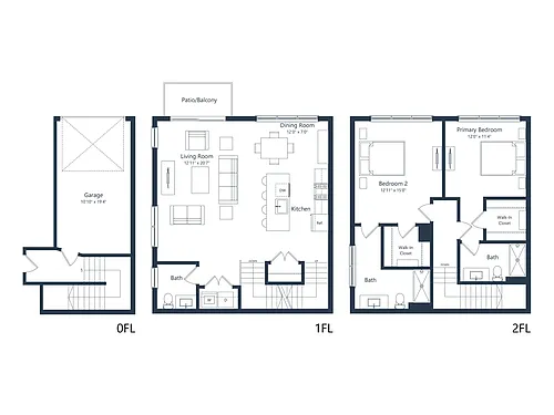Floor plan C1M1-TH | 2 Bed | 2.5 Bath