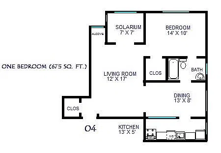 Floor plan Rousseau One Bedroom 04