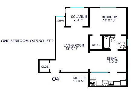 Floor plan Rousseau One Bedroom 04