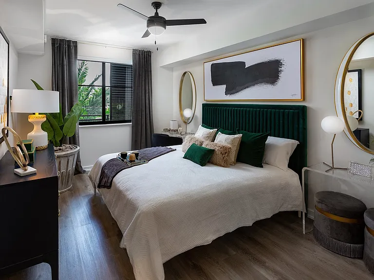 Spacious bedrooms can accommodate any bed size.
