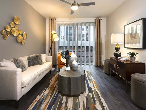 Living room with faux wood flooring