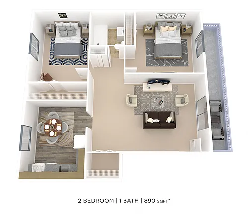 Floor plan Two Bedroom - 890 sqft