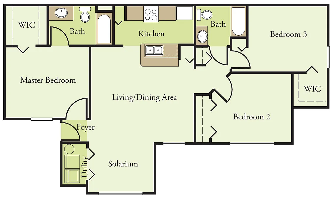 Floor plan Three Bedroom Two Bath