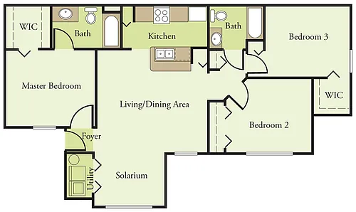 Floor plan Three Bedroom Two Bath
