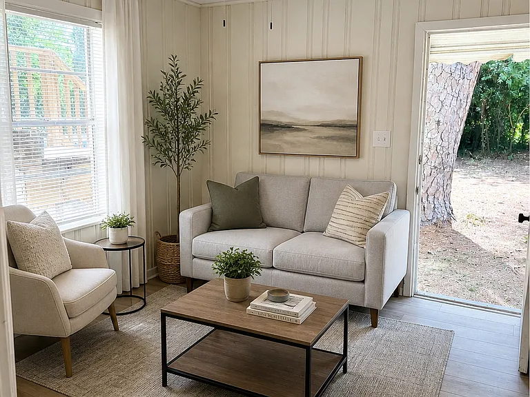 Comfortable, open living space with natural light and direct access to your private entranceno shared hallways.