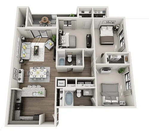 Floor plan 3BR 2BA (1264 SF)