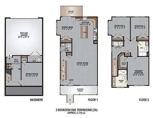 Floor plan 3 Bedroom Luxury Townhome - End Unit