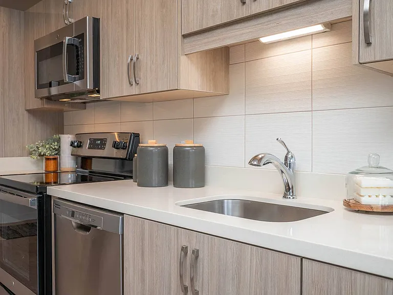 The Byway | Model #105 Spacious Kitchen with Undermount Sink and Microwave