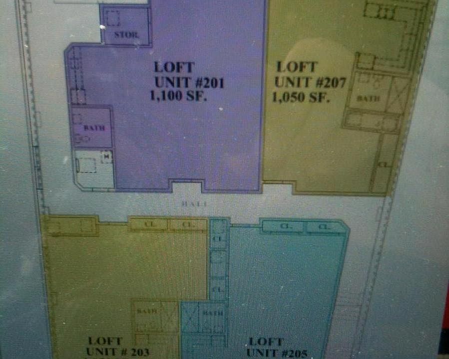This is the layout of the four lofts that occupy the second floor of this great old Downtown building. They are architectural drawings and are pretty accurate.