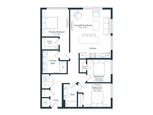 Floor plan E1 | 3 Bed | 3 Bath