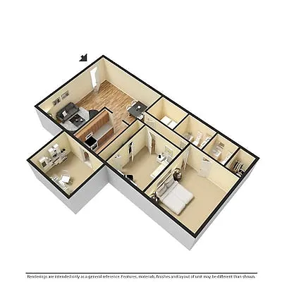 Floor plan 2 Bed 1 Full 1 Half Bath Den No Hookups