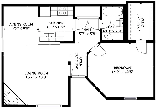 Floor plan 1 bedroom 1 bath