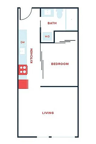 Floor plan Open 1 Bed, 1 Bath - Apt D