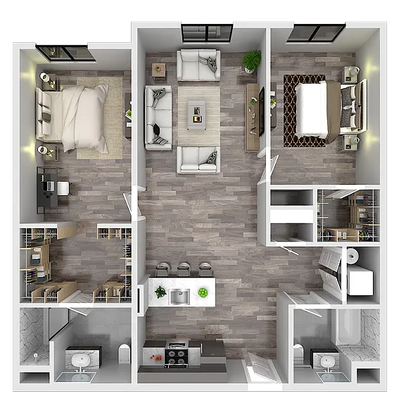 Floor plan 2 Bed 2 Bath 3rd Floor