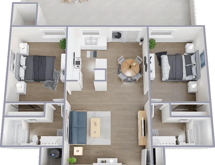 2 Bedroom 2 Bath Floorplan Diagram