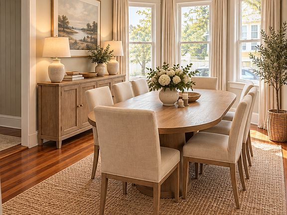 Open and bright dining room directly off of the kitchen. Perfect for entertaining or intimate dinners. *Virtually staged*