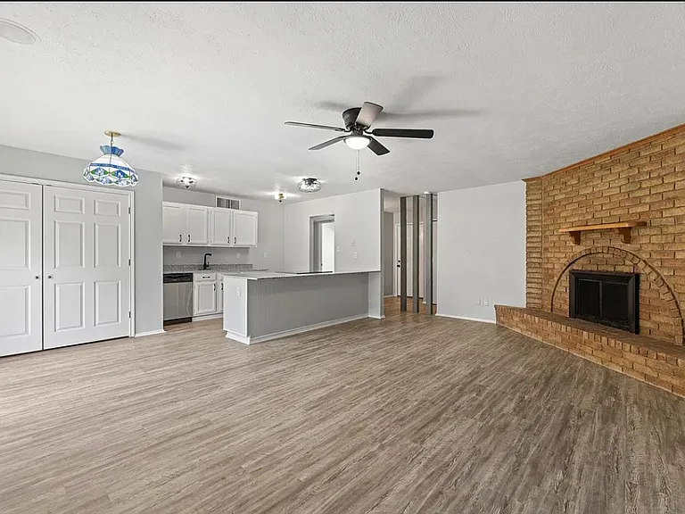 Living, Dining, Kitchen
(Fireplace will be white and have a new mantle)
