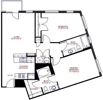 Floor plan Traditional 2x2 1063-1070 SF