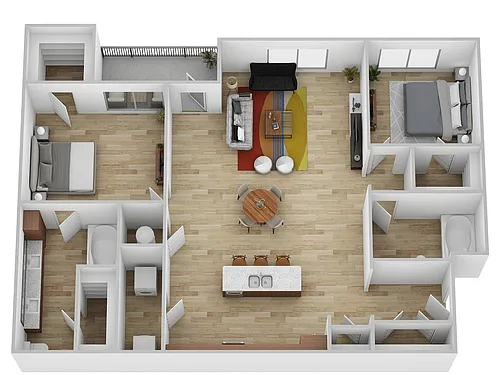 Floor plan 2 Bed, 2 Bath D (80% Income Restricted)
