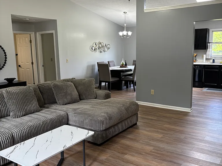 View of living room towards dining table.