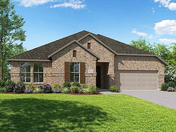 Elevation B is a single story full brick traditional home design with clean lines and shutters on th