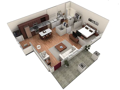 Floor plan 1 BR Grand Courtyard