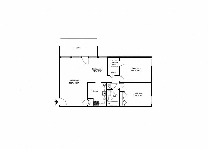 Floor plan 2 Bed, 1 Bath - Midrise