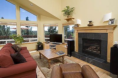 Cozy up next to the slate surrounded gas fireplace