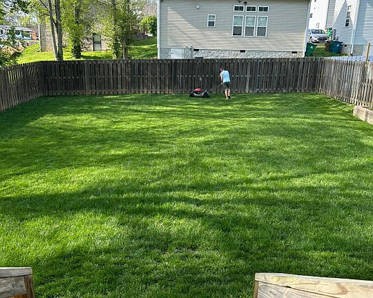 Fully fenced in backyard with 6' x 6' Resin panel storage shed.