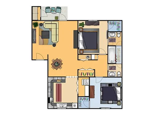 Floor plan Two Bedroom, 1.5 Bath - East