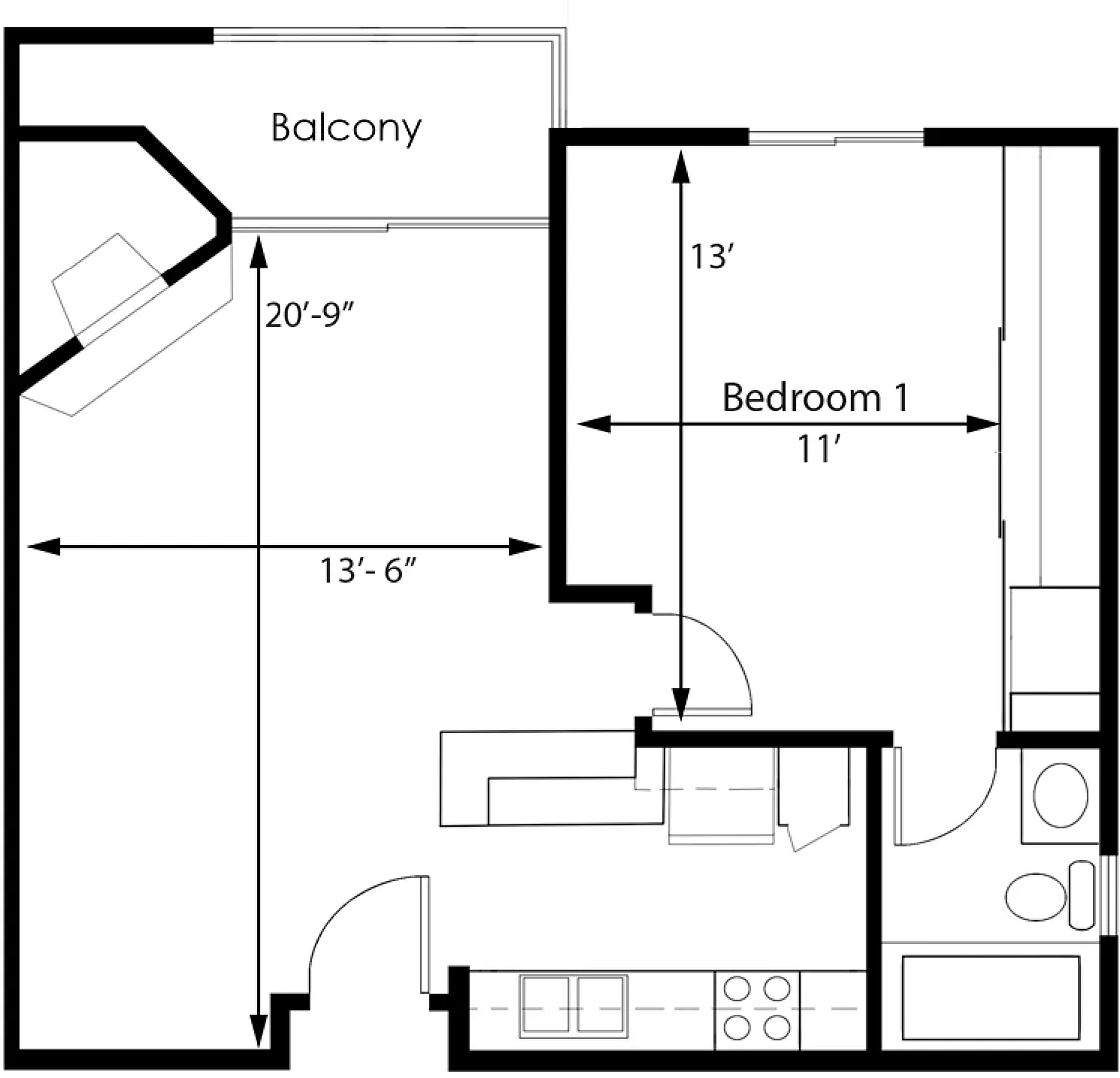 Floor plan 1BR 1BA - FLOOR PLAN E - 1441 MIDVALE