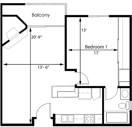 Floor plan 1BR 1BA - FLOOR PLAN E - 1441 MIDVALE