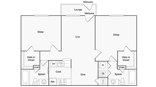 Floor plan 2 BR x 2 BA - A - Income-Restricted (80)