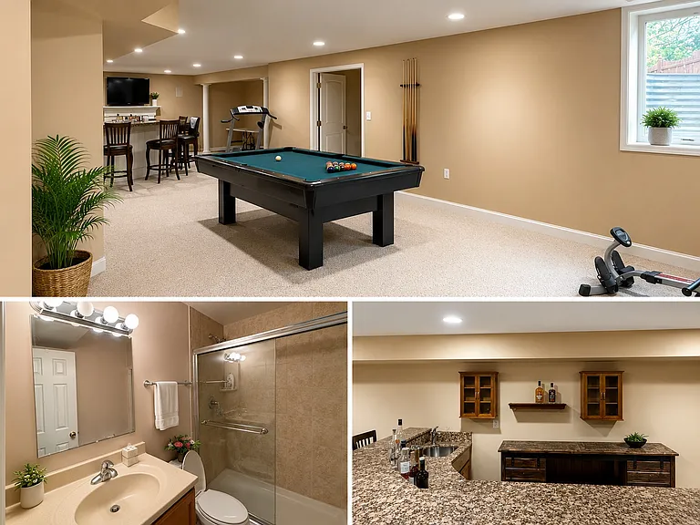 Basement View, Full Bath and Wet Bar