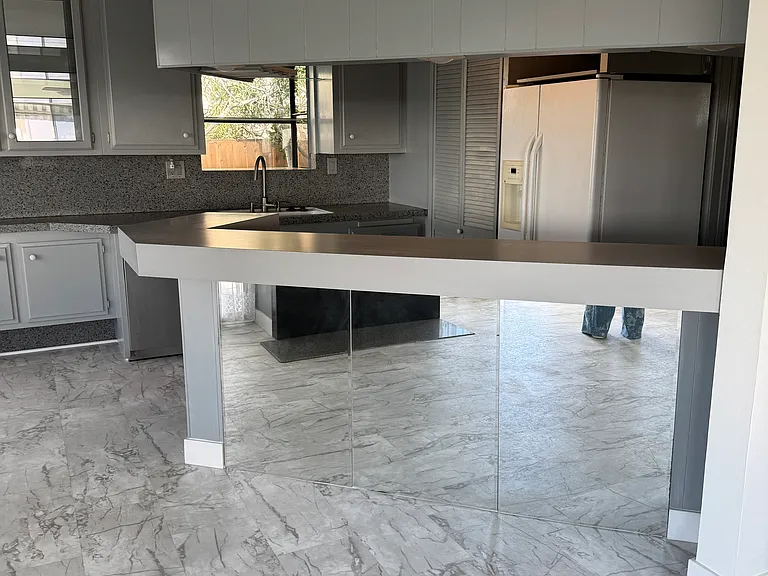 View from living room into kitchen