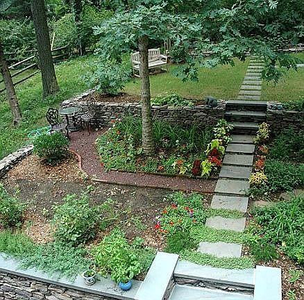 The back garden, as viewed from the window seat on the stairway landing