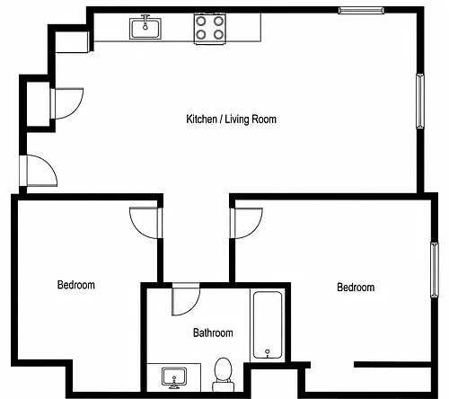 Floor plan 2 Bedroom 1 Bath
