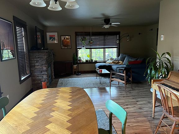 Dining room and living room.