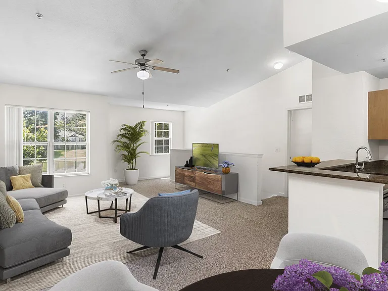 Upstairs - Living Room, Dining Room, and Kitchen