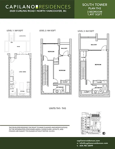 Floor plan 3 Bedroom Townhome (South) 3 Bed 2.5 Bath