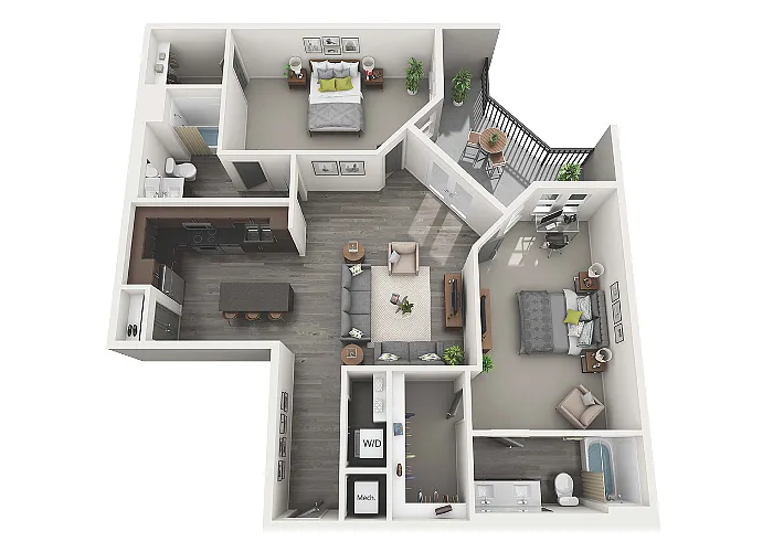 Floor plan 2 Bedroom 2 Bath - 1399 sq. ft.