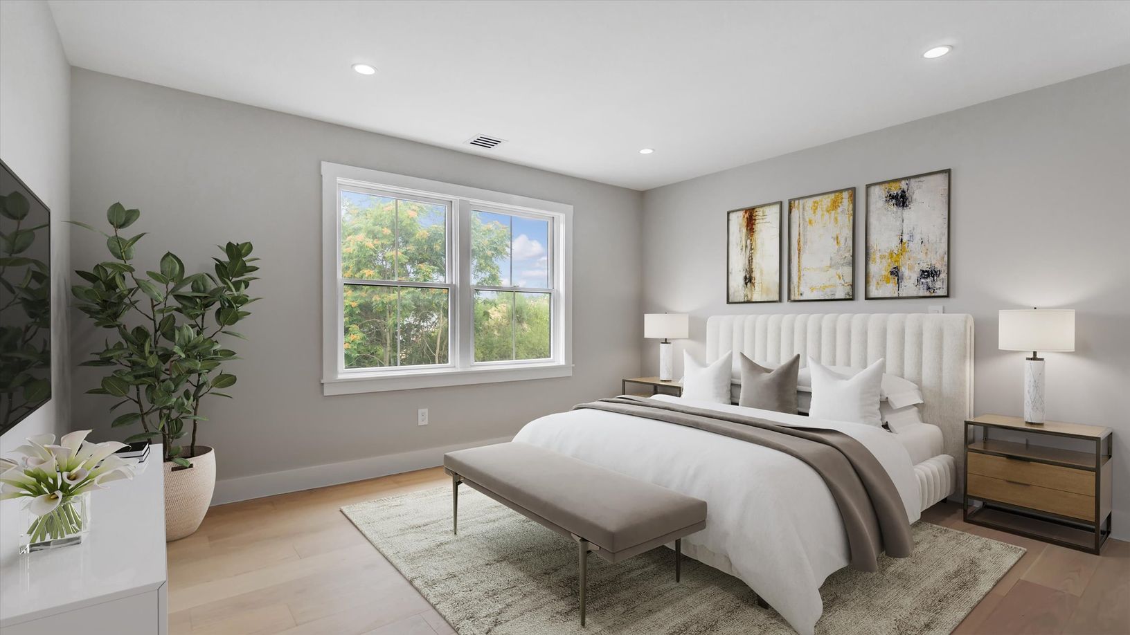  Digitally staged primary bedroom