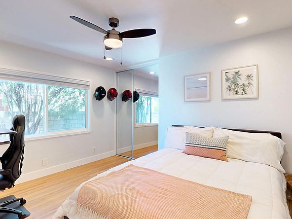 Bedroom 2, recessed lights and ceiling fan